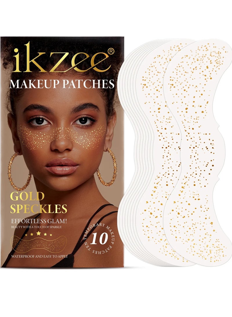 IKZEE 10Pcs Makeup Patches Gold Glitter Freckles for Face Glow Up Makeup Patches Face Glitter Speckles Patches Cute Glitter Makeup Accessories for Women Face Glitter Makeup Speckles 01 - Image 1