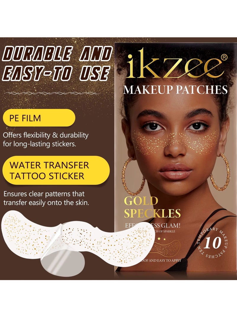 IKZEE 10Pcs Makeup Patches Gold Glitter Freckles for Face Glow Up Makeup Patches Face Glitter Speckles Patches Cute Glitter Makeup Accessories for Women Face Glitter Makeup Speckles 01 - Image 3