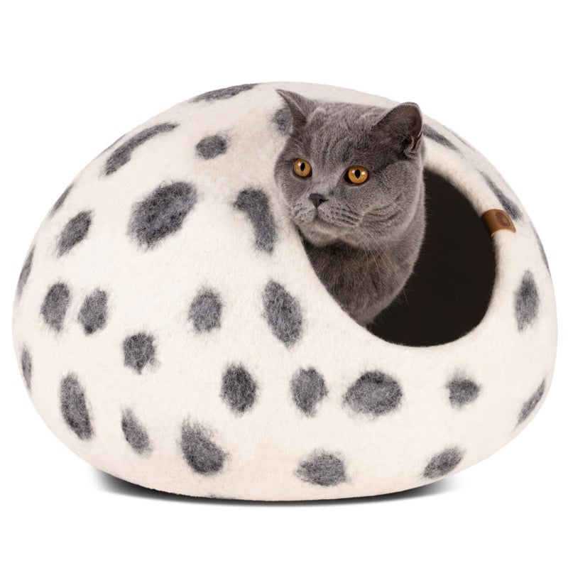 MEOWFIA Cat Cave â€“ Premium Felt Cat Bed for Indoor Cats, Handmade Merino Wool (Snow Leopard, Medium) - Image 1