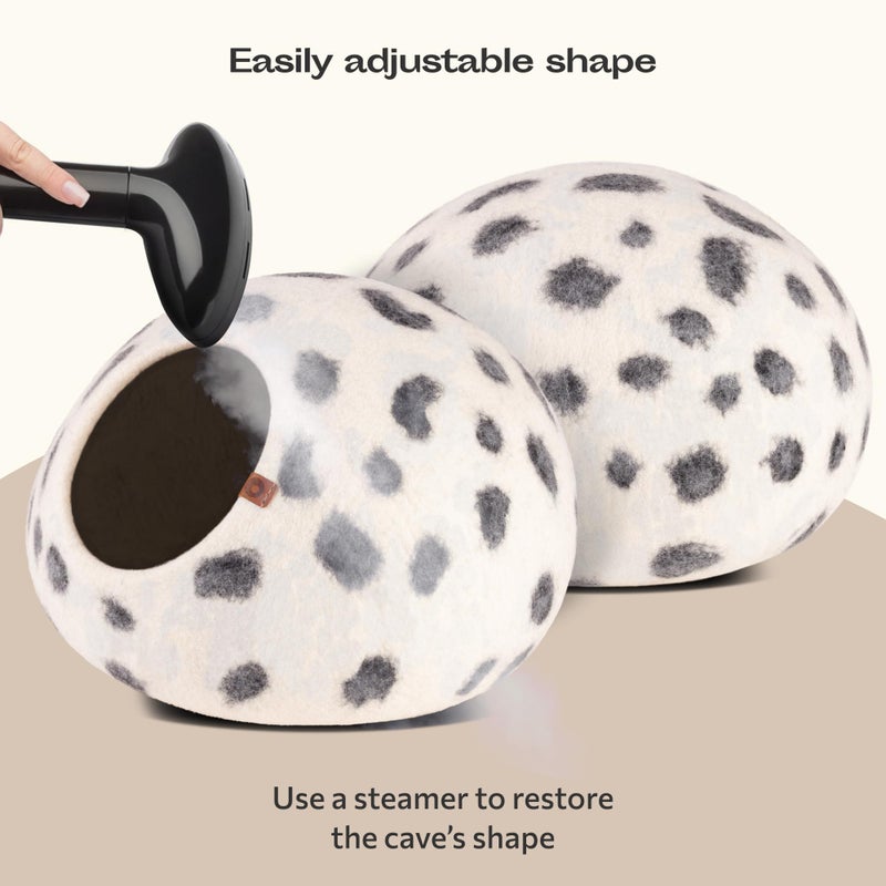 MEOWFIA Cat Cave â€“ Premium Felt Cat Bed for Indoor Cats, Handmade Merino Wool (Snow Leopard, Medium) - Image 5