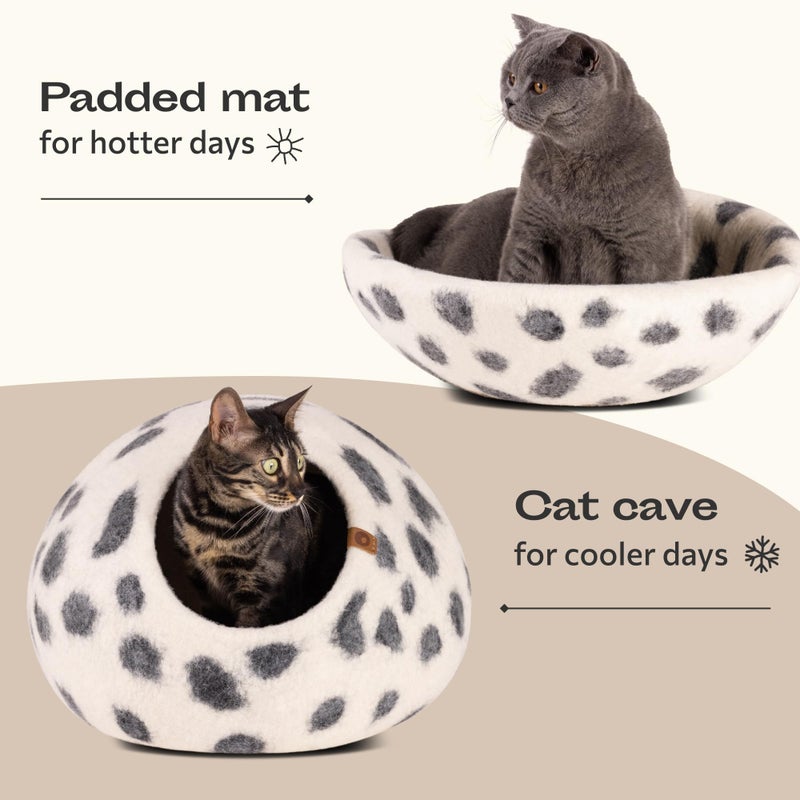 MEOWFIA Cat Cave â€“ Premium Felt Cat Bed for Indoor Cats, Handmade Merino Wool (Snow Leopard, Medium) - Image 4