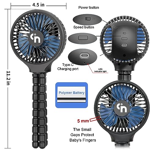 WiHoo Portable Stroller Fan, 11H Ultra-long Battery Life 3 Speed 360°Rotate, USB Rechargeable or Battery Operated Cooling Clip On Personal Fan for Baby Crib Travel Car Seat Black - Image 3