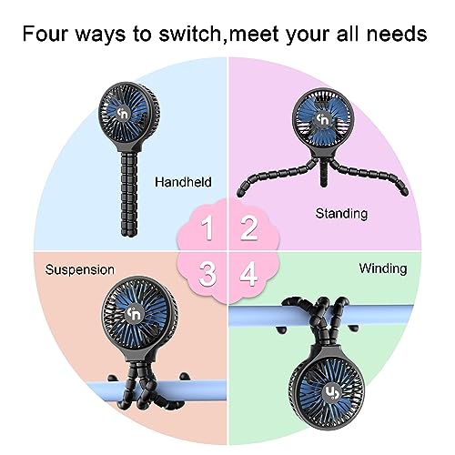 WiHoo Portable Stroller Fan, 11H Ultra-long Battery Life 3 Speed 360°Rotate, USB Rechargeable or Battery Operated Cooling Clip On Personal Fan for Baby Crib Travel Car Seat Black - Image 2