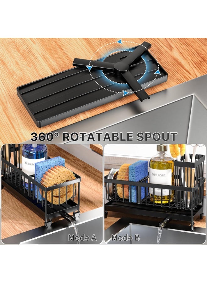 Sponge Holder for Kitchen Sink, Sink Caddy Organizer with High Brush Holder, Kitchen Countertop Organizers and Storage Essentials, Rustproof 304 Stainless Steel (Black, 9.25″) - Image 3