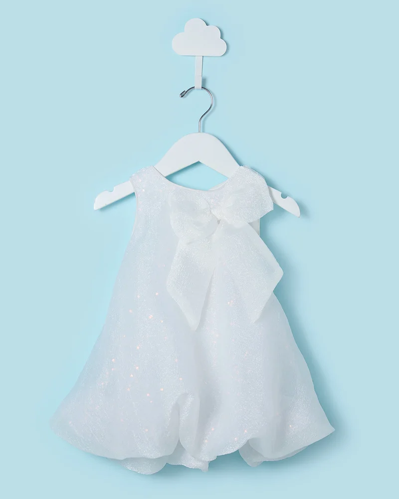Redtag Infant Girls White Sleeveless Bow Dress