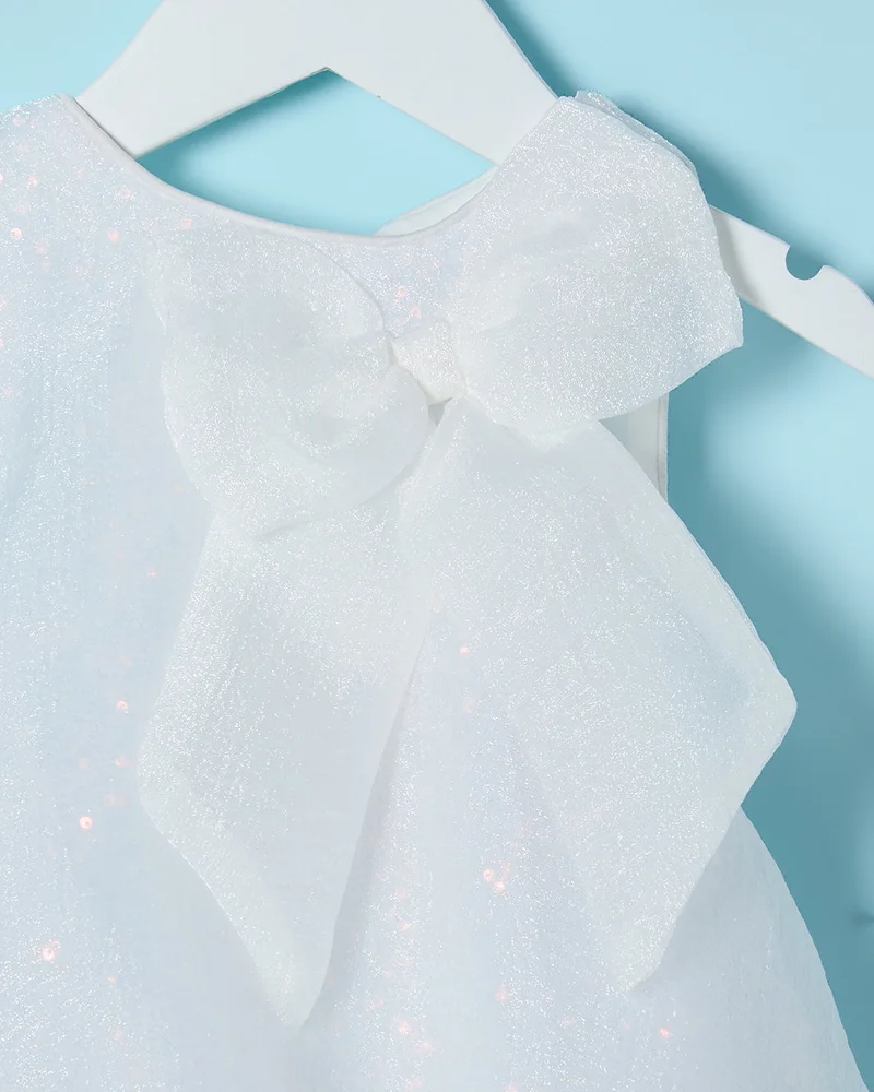 Redtag Infant Girls White Sleeveless Bow Dress