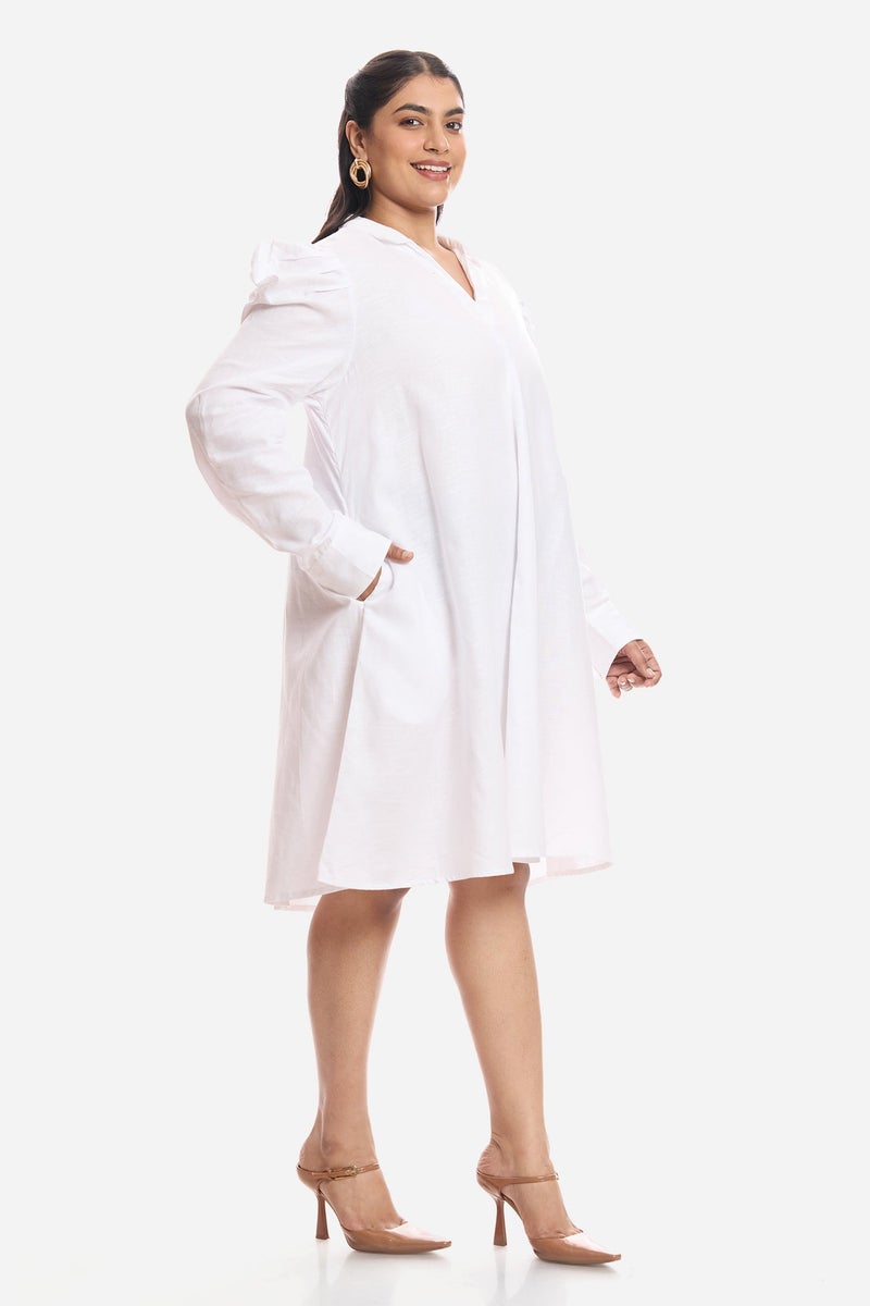 Virgio Solid Viscose Aline Plus Size Dress With Mutton Sleeves for Women - Image 3
