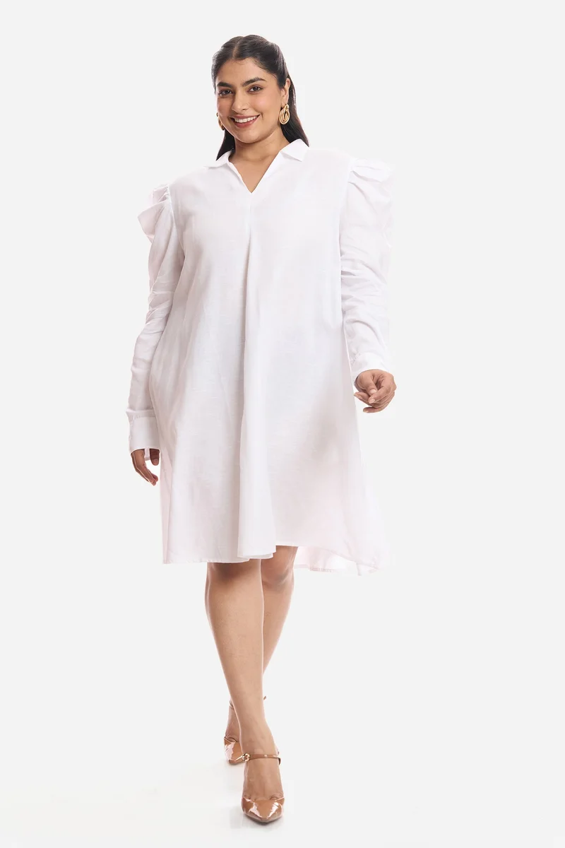 فيرجيو Solid Viscose Aline Plus Size Dress With Mutton Sleeves for Women