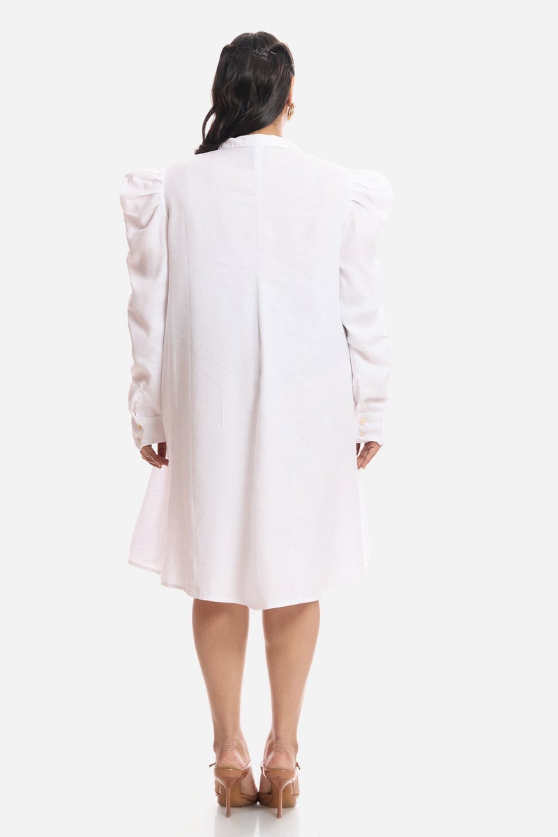 Virgio Solid Viscose Aline Plus Size Dress With Mutton Sleeves for Women - Image 5