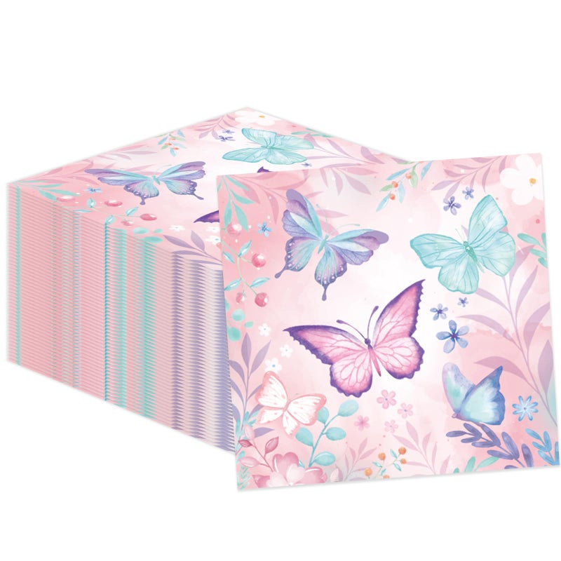 KFJBPB 50 Pcs Butterfly Napkins 13 x 13 Inches Butterfly Birthday Paper Napkins Butterfly Theme Supplies Disposable Cocktail Napkinsfor Kids Girl Birthday Party Decorations Butterfly - Image 2