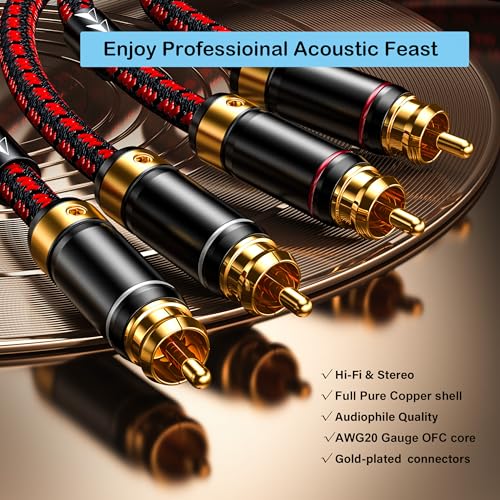 Primeda Auidophile 2RCA Male to 2RCA Male Stereo Audio Cable,Gold Plated | 4N Oxgen-Free Copper Core (3 Feet (1M)) - Image 4