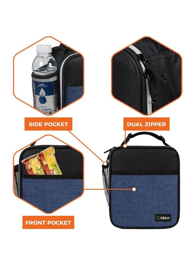 OPUX Premium Thermal Insulated Mini Lunch Bag | Navy Blue School Lunch Box For Boys, Girls, Kids, Adults | Soft Leakproof Liner | Compact Lunch Pail for Office (Heather Navy) - Image 4