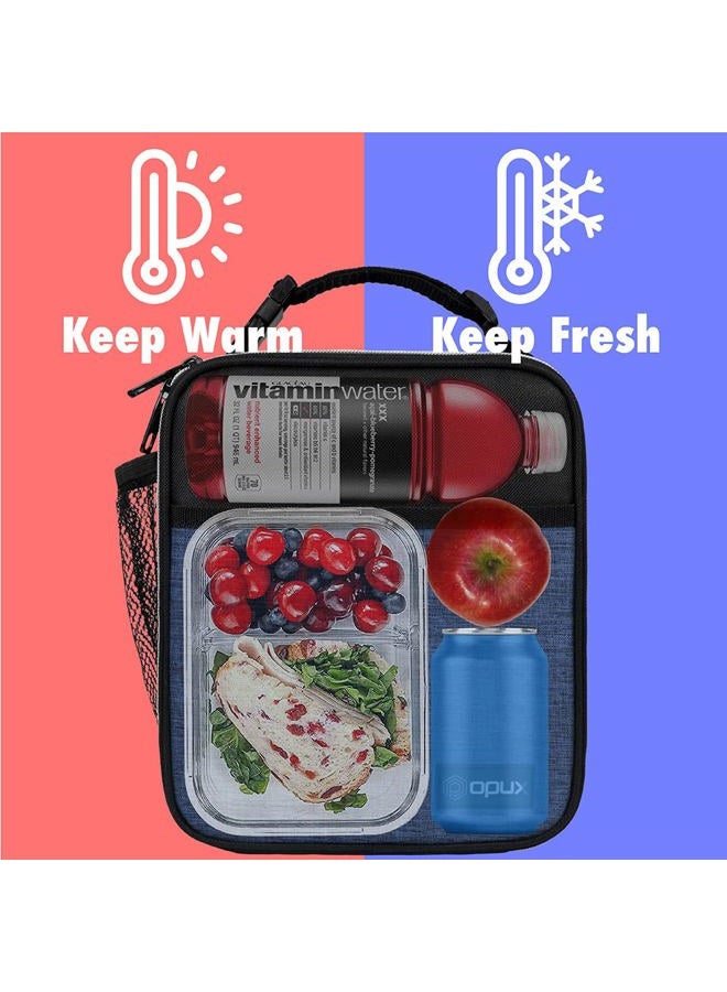 OPUX Premium Thermal Insulated Mini Lunch Bag | Navy Blue School Lunch Box For Boys, Girls, Kids, Adults | Soft Leakproof Liner | Compact Lunch Pail for Office (Heather Navy) - Image 2