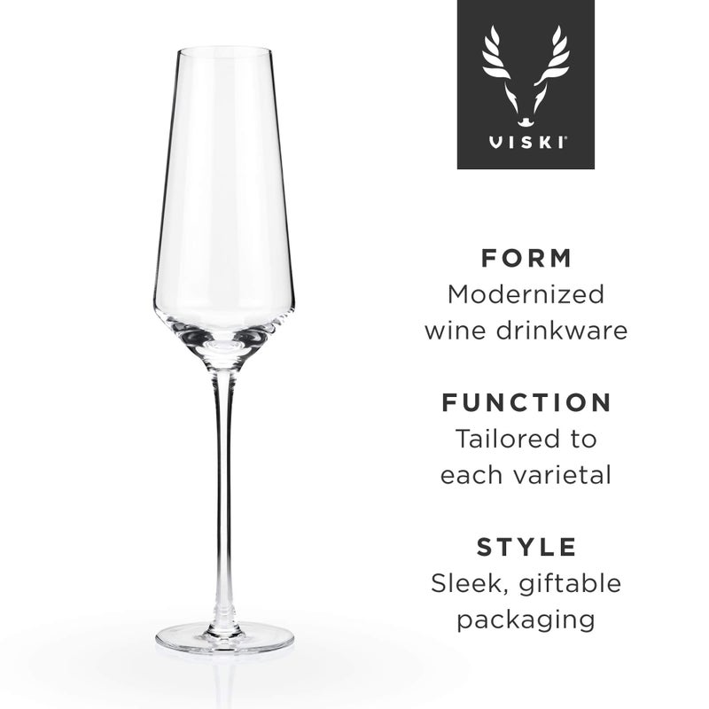 Viski Raye Angled Crystal Champagne Flutes Set Of 2 - Premium Crystal Clear Glass  Modern Stemmed  Champagne Glass Gift Set - 8Oz - Image 3