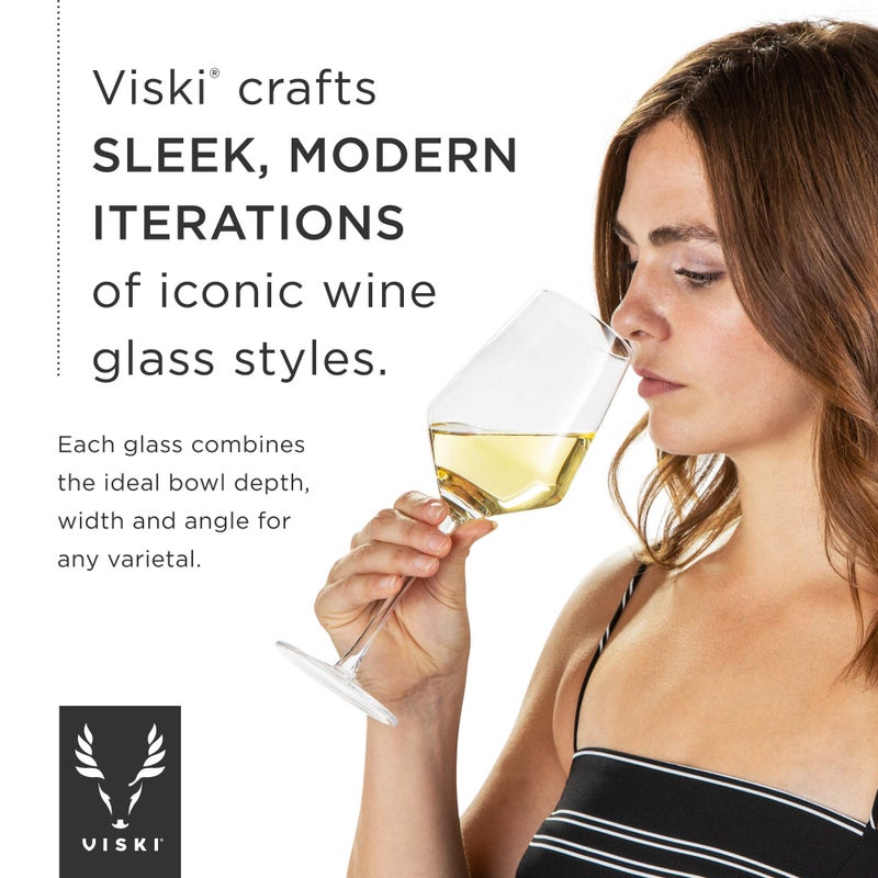 Viski Raye Angled Crystal Champagne Flutes Set Of 2 - Premium Crystal Clear Glass  Modern Stemmed  Champagne Glass Gift Set - 8Oz - Image 4