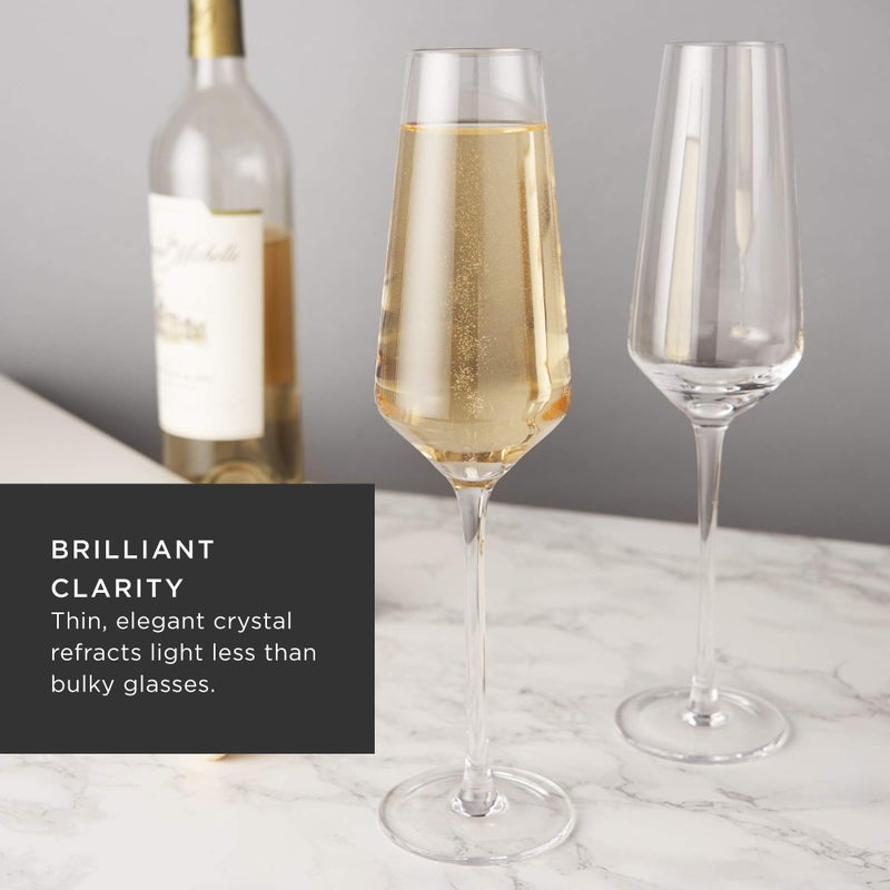 Viski Raye Angled Crystal Champagne Flutes Set Of 2 - Premium Crystal Clear Glass  Modern Stemmed  Champagne Glass Gift Set - 8Oz - Image 2