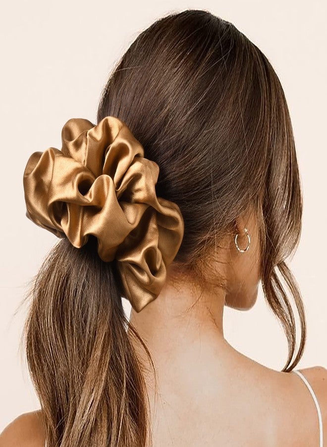 CEELGON Large Silk Satin Scrunchies for Women Big Scrunchies Jumbo Satin Hair Ties Oversized Hair Scrunchies for Thick Curly Hair Pack of 6 (Black,Champagne,Brown,Gold) - Image 3