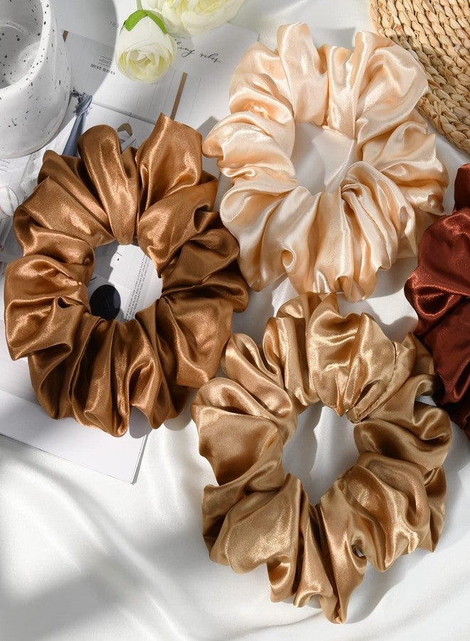 CEELGON Large Silk Satin Scrunchies for Women Big Scrunchies Jumbo Satin Hair Ties Oversized Hair Scrunchies for Thick Curly Hair Pack of 6 (Black,Champagne,Brown,Gold) - Image 4