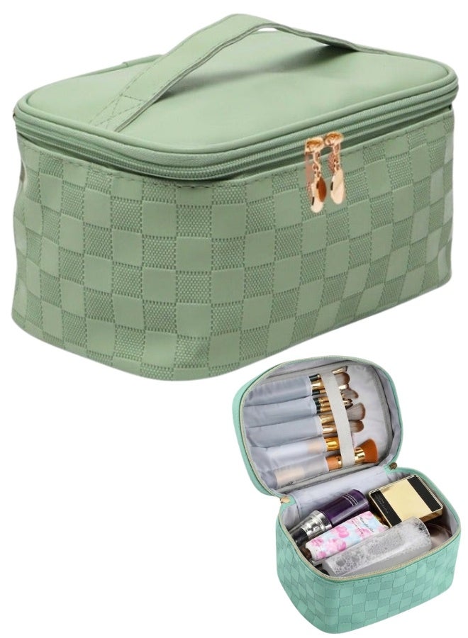 PU Leather Travel Cosmetic Bag for Women – Large Waterproof Makeup Bag with Multiple Interior Pockets, Portable Makeup Organizer for Cosmetics, Makeup, and Brushes, Stylish and Functional Travel Toiletry Bag with Large Capacity for Personal Care Items (Mint Green) - Image 1