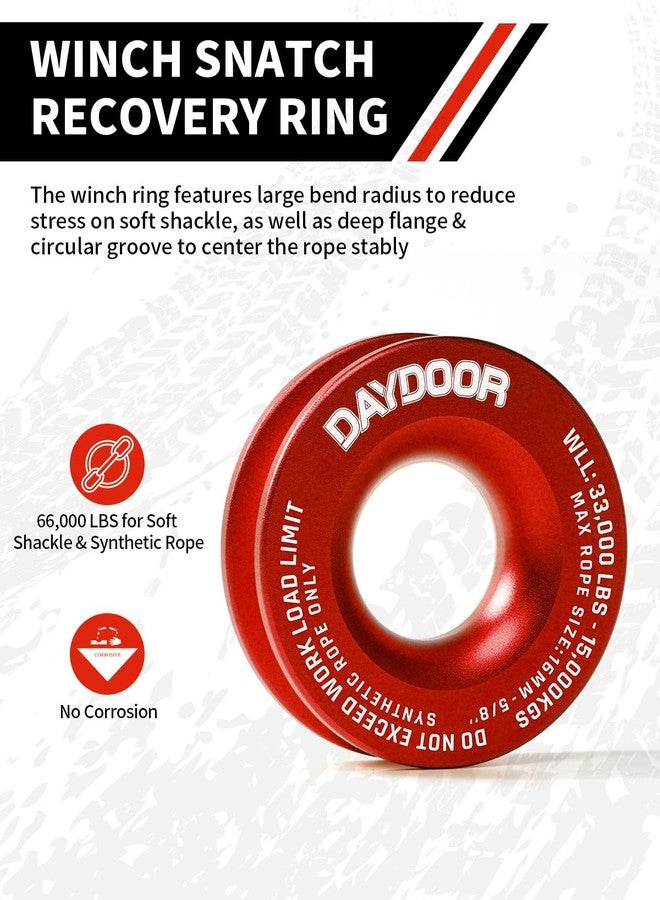 DAYDOOR Synthetic Soft Shackle & Winch Recovery Ring Kit, 2 PCS 1/2'' x 22'' Recovery Soft Shackle(56,000Lbs Breaking Strength), 1 PCS Recovery Ring for ATV UTV Off-Road Vehicles(Red Ring), XC079 - Image 3