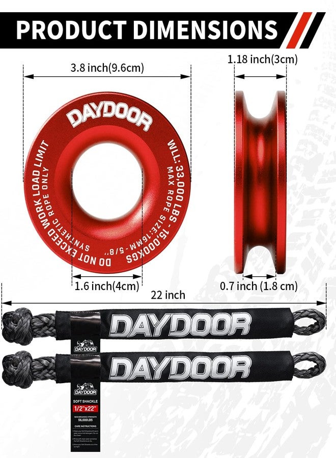 DAYDOOR Synthetic Soft Shackle & Winch Recovery Ring Kit, 2 PCS 1/2'' x 22'' Recovery Soft Shackle(56,000Lbs Breaking Strength), 1 PCS Recovery Ring for ATV UTV Off-Road Vehicles(Red Ring), XC079 - Image 5