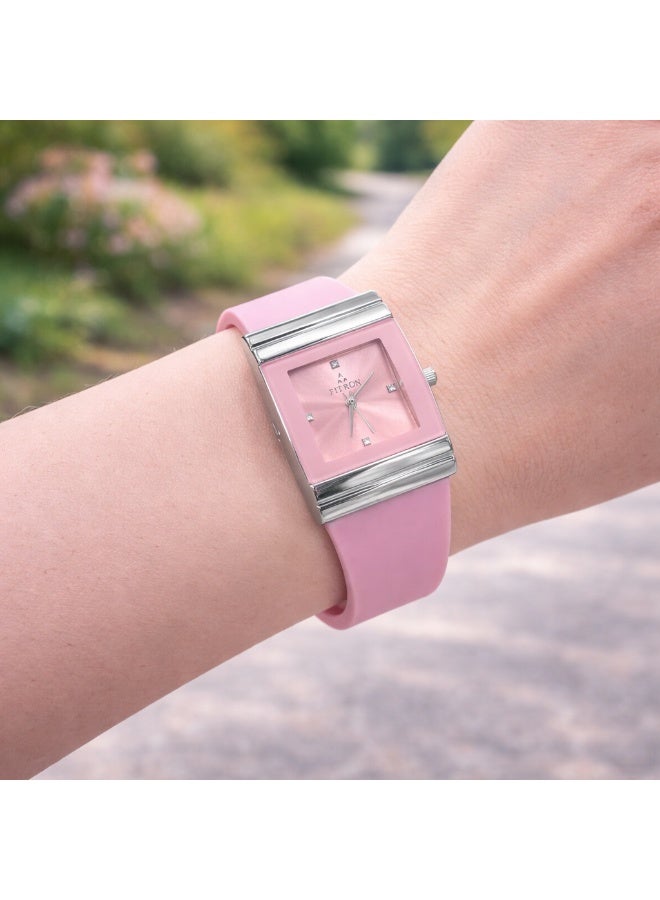 FITRON Pink Square Dial Women’s Watch with Silicone Strap Style - Image 3