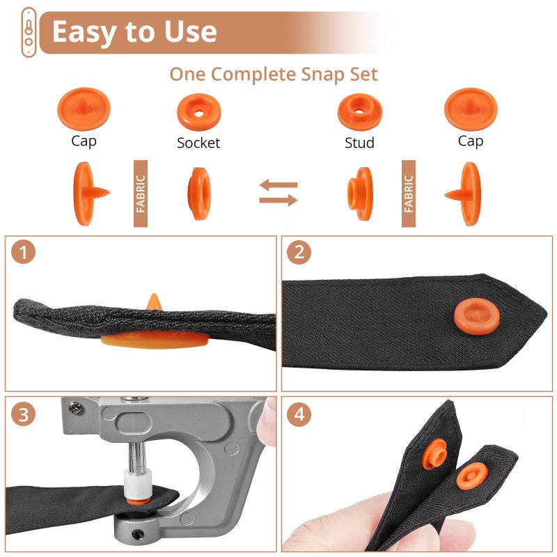 Kamtop Snaps and Snap Pliers Set, 408 Sets T5 Plastic Snap Buttons 24 Colors, Snap Fasteners Snap Press Pliers Snaps Starter Kit Snap Setter Tool for Clothes Sewing Bibs Rain Coat DIY Crafting - Image 3