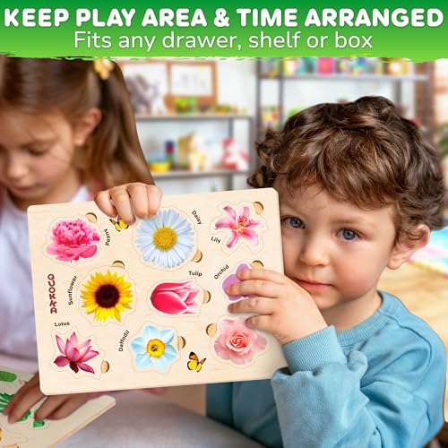 QUOKKA Wooden Puzzles for Toddlers 2-4 – 3X Set Montessori Toys Puzzles for Kids Ages 3-5 – Wood Educational Baby Game 12-18 Months – Gift Learning Mushrooms Flowers Leaves for Boy & Girl 3-5 - Image 5