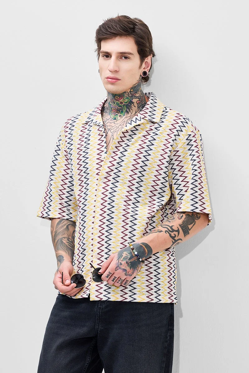 سنيتش قميص كروشيه واسع مخطط باللون الأبيض