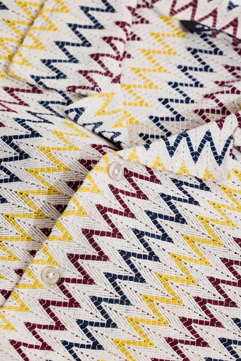 سنيتش قميص كروشيه واسع مخطط باللون الأبيض