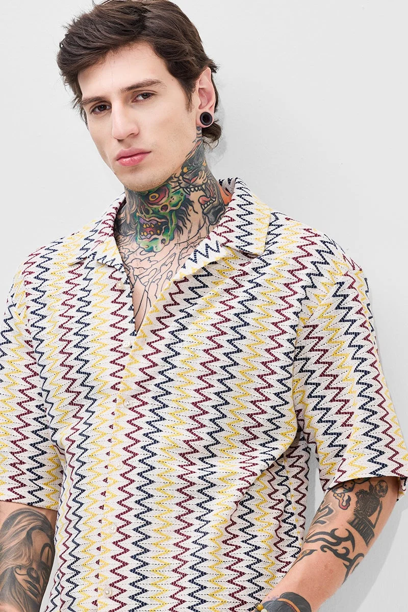 SNITCH Off-White Stripes Oversized Fit Crochet Shirt