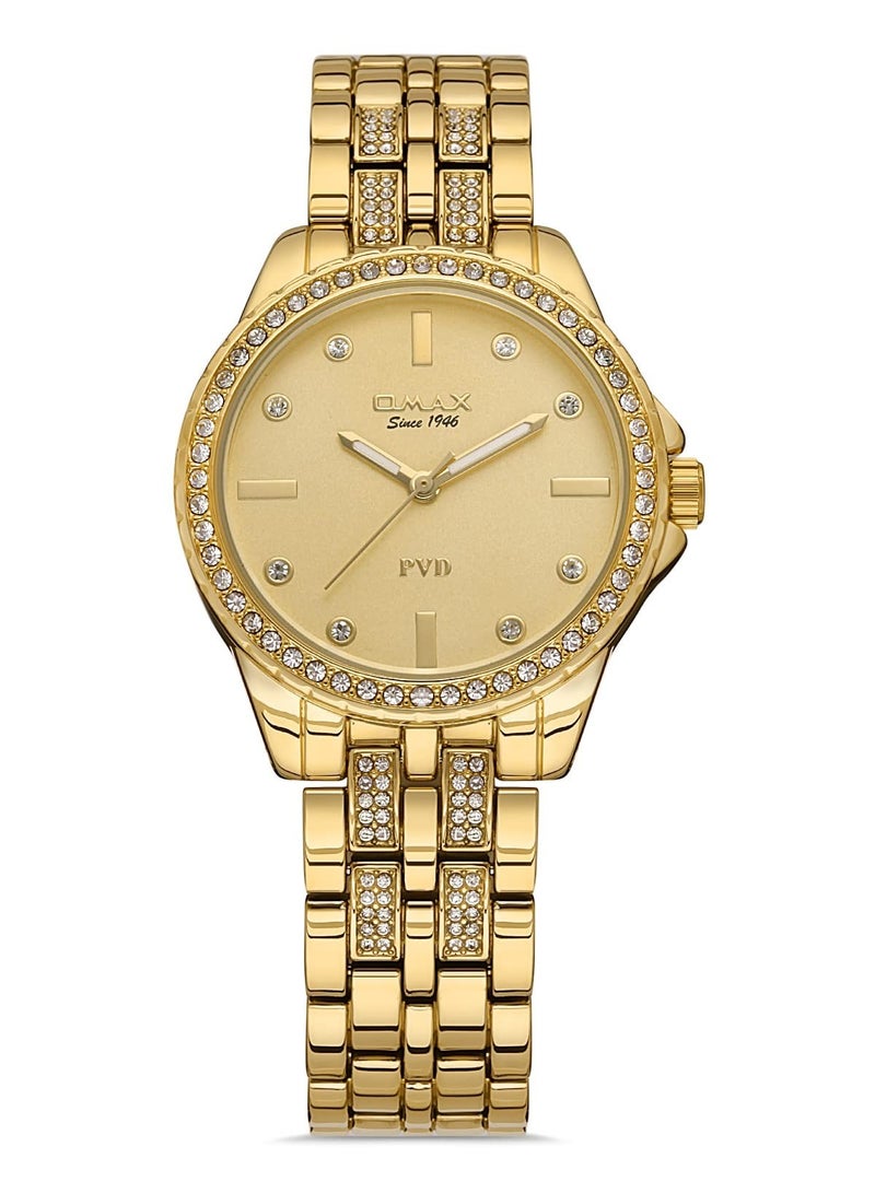 OMAX Omax Women's Full Gold Luxury Wrist Watch, Watches for Women, Stainless Watches, Crystal Steel Band, Round Dial, Waterproof Watch, 1 Year Warranty - Image 1