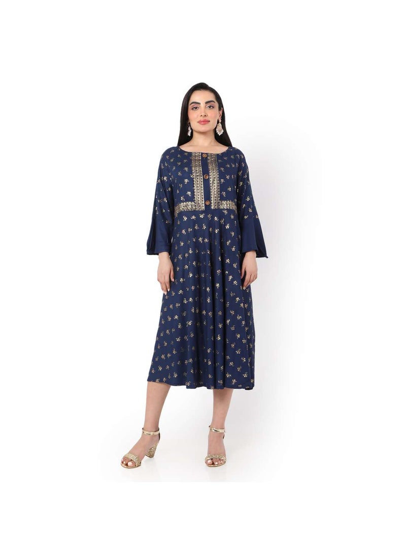 HANA & SARA فستان جلابية قفطان عربي أنيق بطباعة أمامية وأزرار قصيرة  - Image 4
