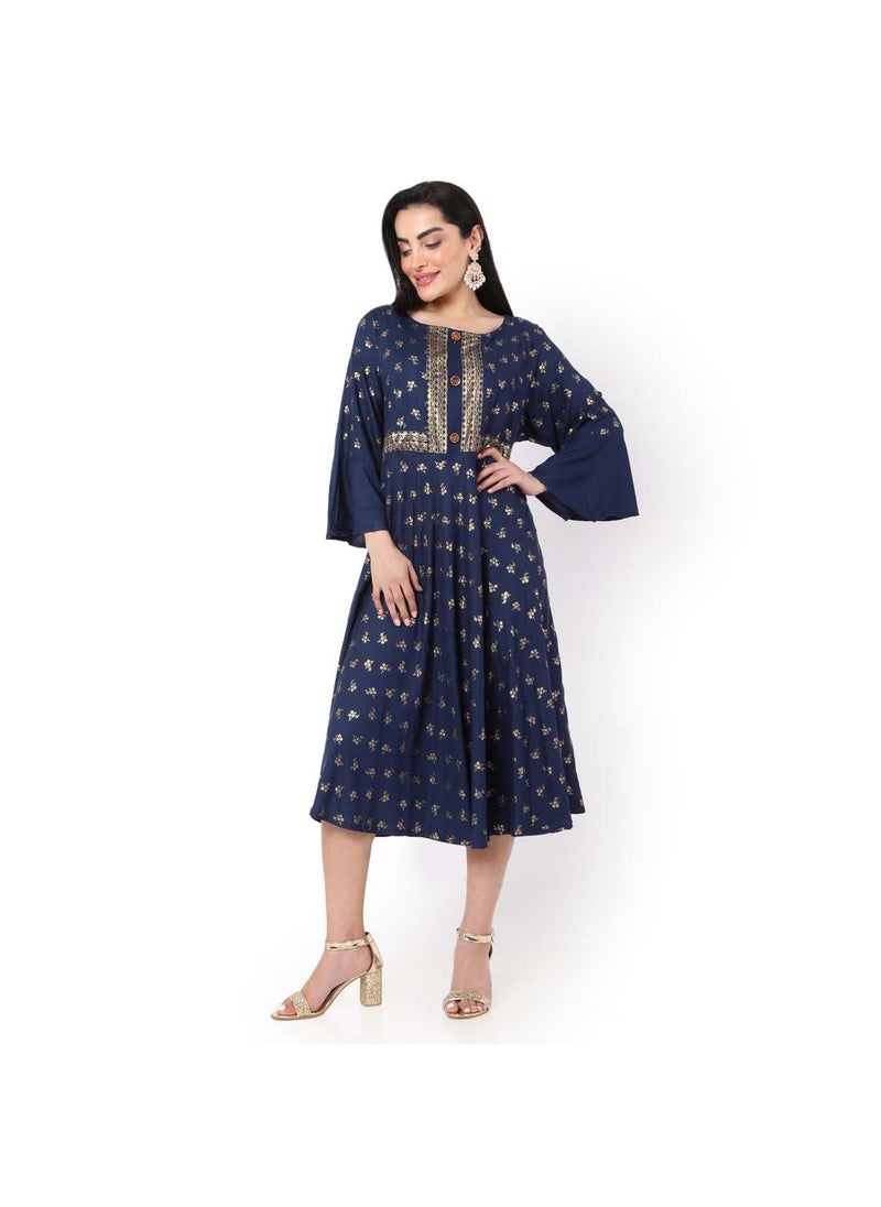 HANA & SARA فستان جلابية قفطان عربي أنيق بطباعة أمامية وأزرار قصيرة  - Image 1