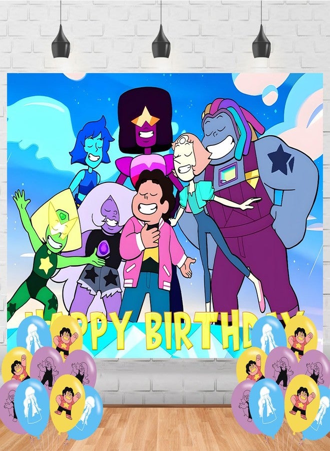 PINUO Steven Universe Birthday Party Supplies Backdrop 5x3 Cute Cartoon Movie Happy Birthday Background Photography Steven Party Decorations Banner Photo Booth Props - Image 2
