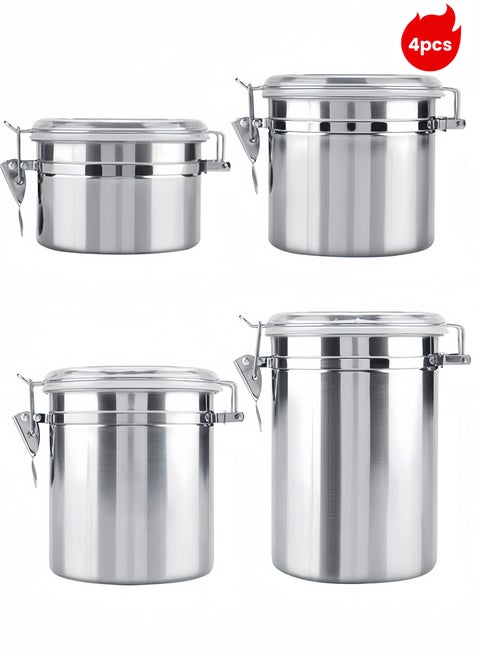 4 PCS Stainless Steel Fresh-keeping Sealed Jars, Coffee Milk Powder Bucket Storage Jars, Tea Cans, Storage Boxes,575ml,820ml,950ml,1300ml