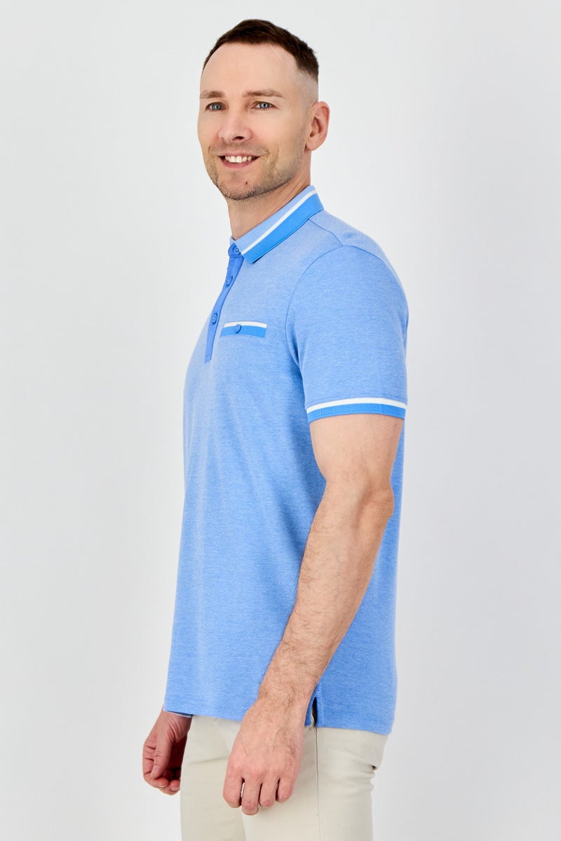 Report Collection Men Regular Fit Short Sleeve Polo Shirt, Light Blue - Image 2