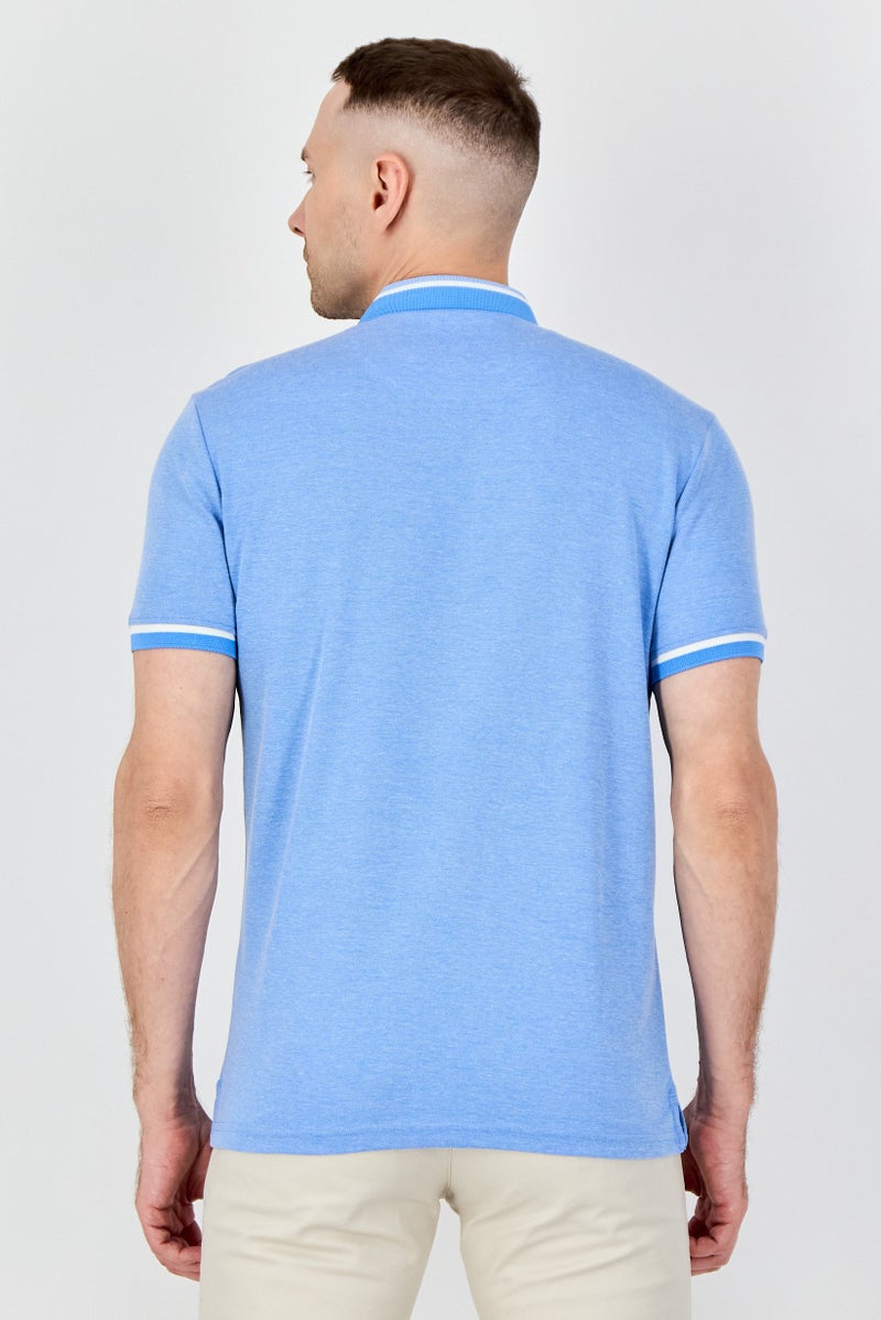 Report Collection Men Regular Fit Short Sleeve Polo Shirt, Light Blue - Image 3