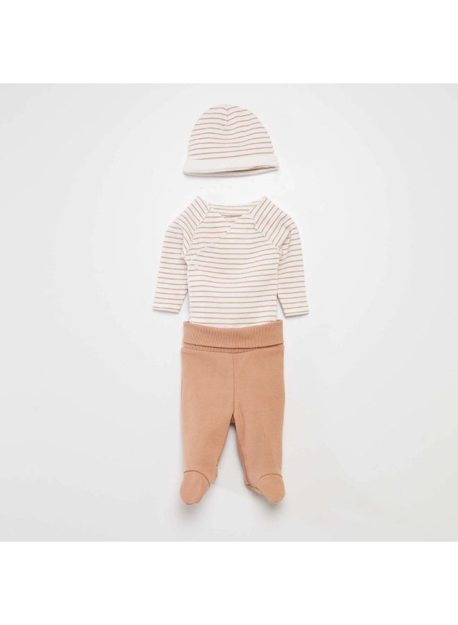 Kiabi Body + Bottoms With Feet + Beanie Set(3Pcs) - Image 1