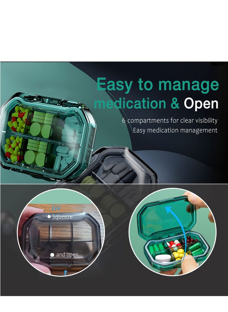 SOLARAE 2 Pack Couple Travel Pill Case, 10 Compartments Portable Small 7-Day Weekly Travel Pill Organizer Portable Pocket Pill Box Dispenser Pill Holders for Traveling (Green&Gray) - Image 4