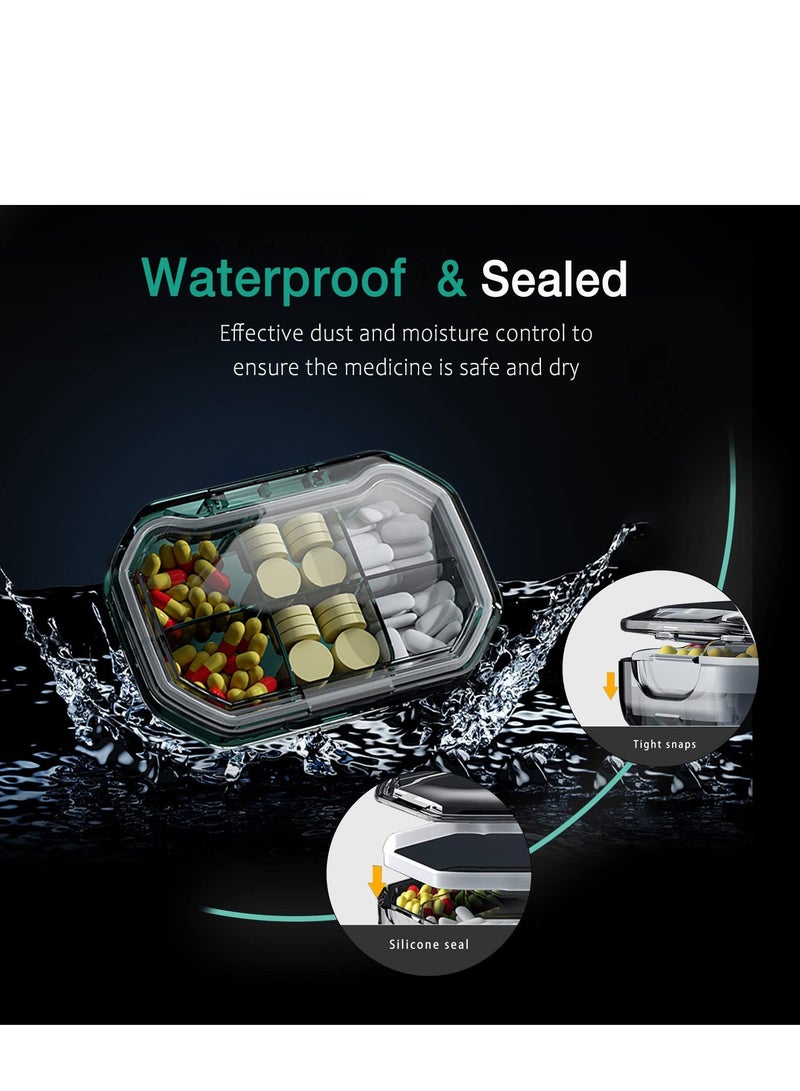 SOLARAE 2 Pack Couple Travel Pill Case, 10 Compartments Portable Small 7-Day Weekly Travel Pill Organizer Portable Pocket Pill Box Dispenser Pill Holders for Traveling (Green&Gray) - Image 5