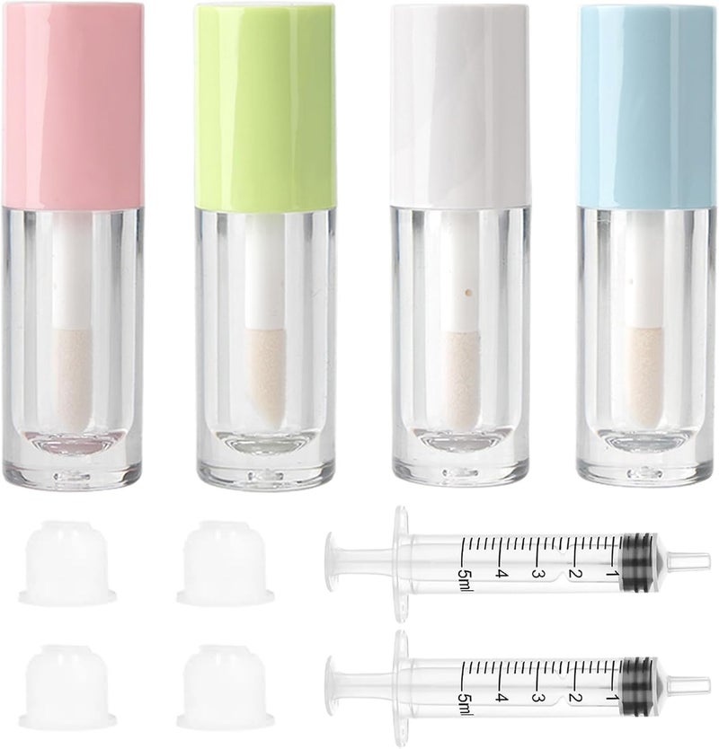 Qeuly 4 Piece Lip Gloss Tubes 6ml Empty Lip Gloss Tubes with Wand Clear Plastic Lip Gloss Containers for Skin Care Oil DIY Makeup Lipgloss Making Kit D25xH86mm