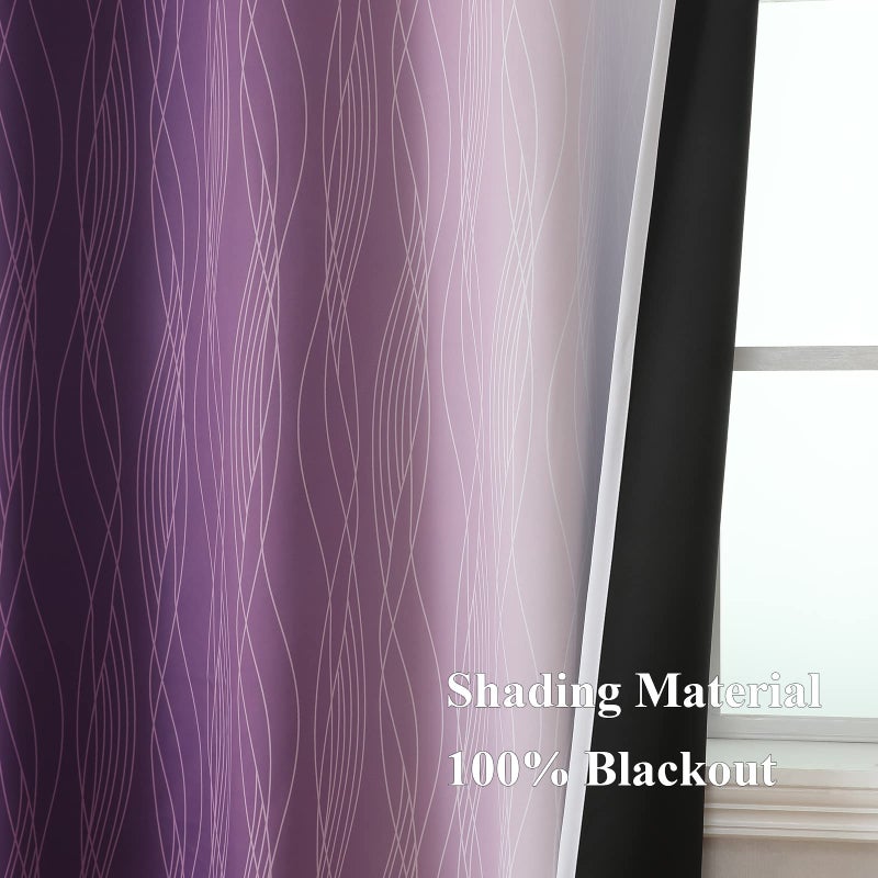 Estelar Textiler Purple and Greyish White Blackout Curtains 54 Inch Length  Light Blocking Gradient Grommet Drapes for Living Room  Thermal Insulated Ombre Curtains for Bathroom 52Wx54L 2 Panels - Image 5