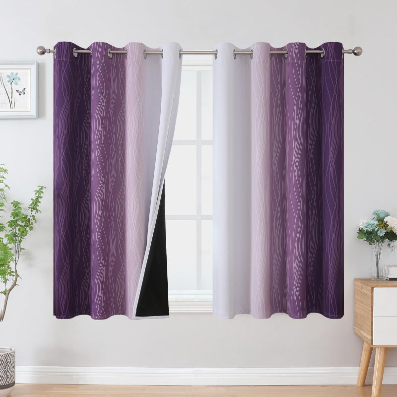 Estelar Textiler Purple and Greyish White Blackout Curtains 54 Inch Length  Light Blocking Gradient Grommet Drapes for Living Room  Thermal Insulated Ombre Curtains for Bathroom 52Wx54L 2 Panels - Image 1