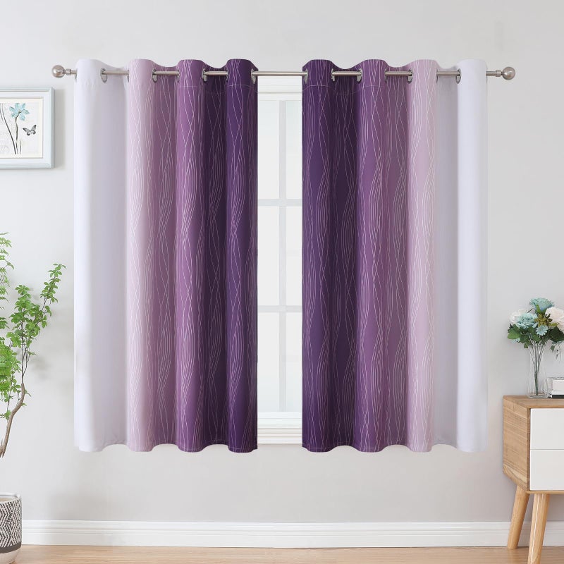 Estelar Textiler Purple and Greyish White Blackout Curtains 54 Inch Length  Light Blocking Gradient Grommet Drapes for Living Room  Thermal Insulated Ombre Curtains for Bathroom 52Wx54L 2 Panels - Image 2