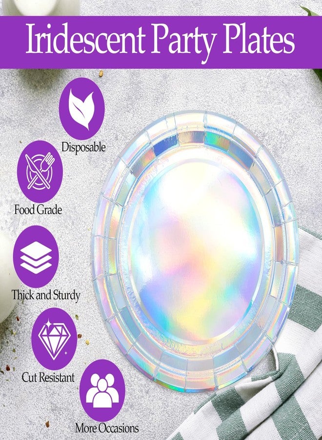 HiEnjoin 50PCS Iridescent Party Paper Plates, 7 Inch Holographic Dessert Plates Sparkling Rainbow Disposable Party Supplies Decoration for Mermaid Birthday Wedding Party (Iridescent) - Image 3
