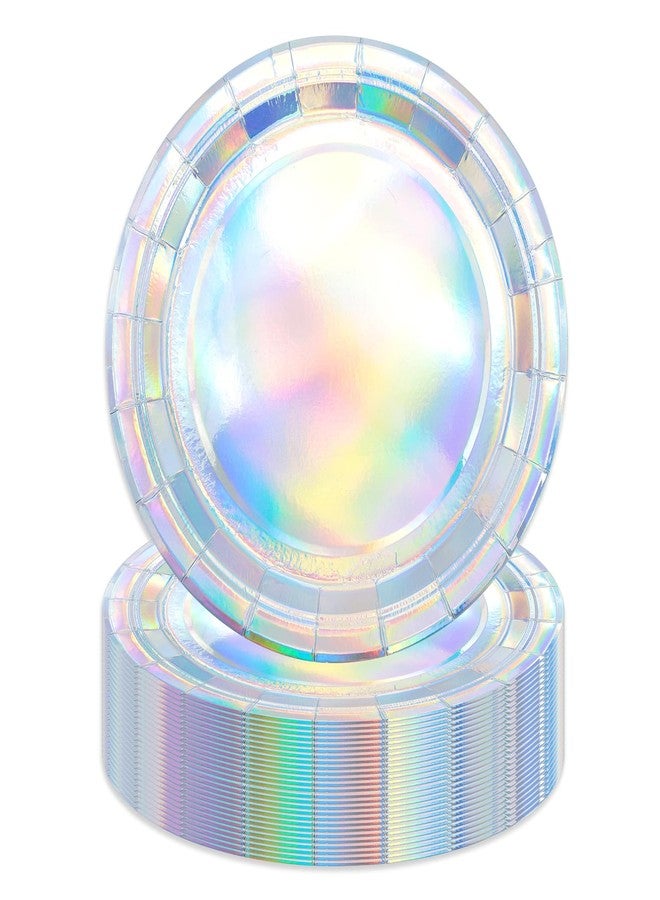 HiEnjoin 50PCS Iridescent Party Paper Plates, 7 Inch Holographic Dessert Plates Sparkling Rainbow Disposable Party Supplies Decoration for Mermaid Birthday Wedding Party (Iridescent) - Image 1