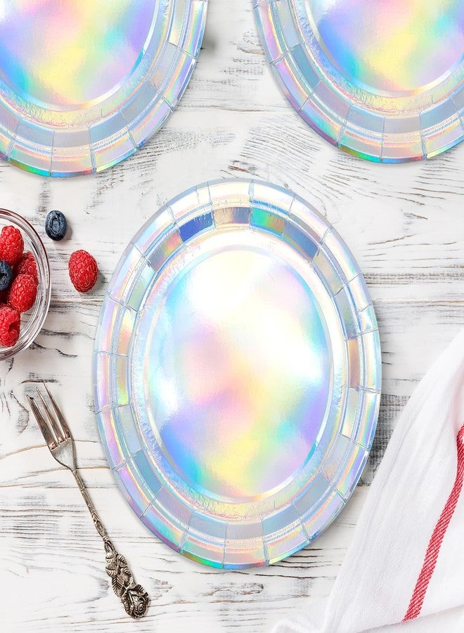 HiEnjoin 50PCS Iridescent Party Paper Plates, 7 Inch Holographic Dessert Plates Sparkling Rainbow Disposable Party Supplies Decoration for Mermaid Birthday Wedding Party (Iridescent) - Image 5