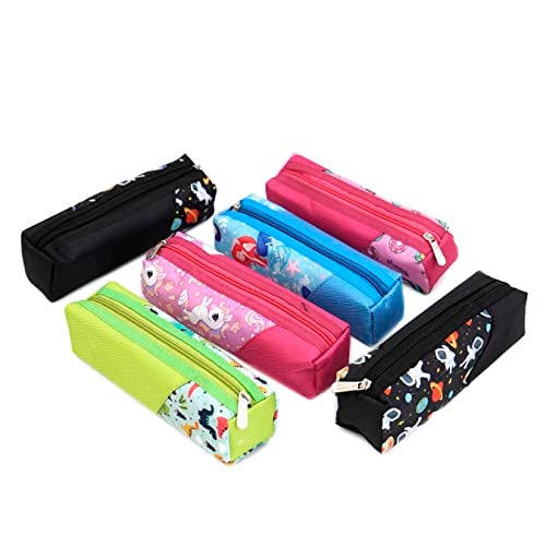 TULMAN Polyester Multipurpose Pencil Pouch Kids Birthday Party Return Gifts to Carry Pencil Pens in Stationery Pouch with Zip Lock Accessories for Boys/Girls/Children (6 Pack) - Multicolor - Image 1