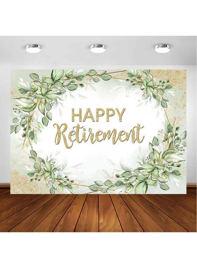 Avezano Sage Green Retirement Party Decorations Sprinkle Gold Dots Happy Retirement Backdrop Greenery Leaves Retire Photoshoot Background Banner (7X5Ft)  - Image 2